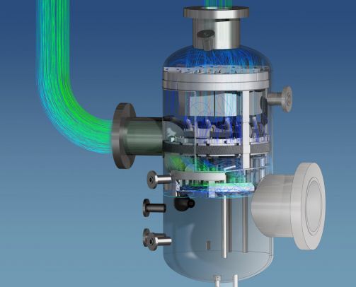 Kranji | Knock-out drum 3D image with superimposed CFD streamlines