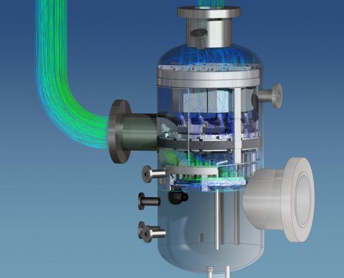 Kranji | Knock-out drum 3D image with superimposed CFD streamlines  